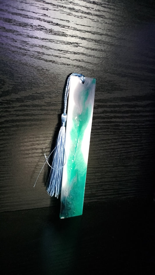 Marque-page résine époxy blanc bleu gris